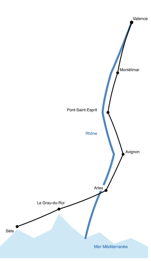 Parcours Via Rhôna Sud de Valence à Sète à vélo